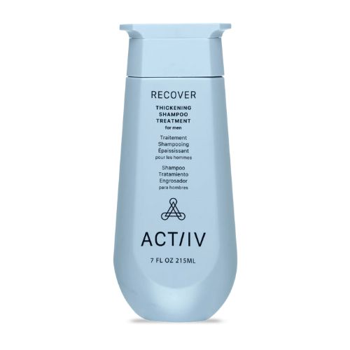 Flacon de shampoing épaississant Actiiv Recover homme – soin traitant anti-sébum pour cheveux fins ou clairsemés.
