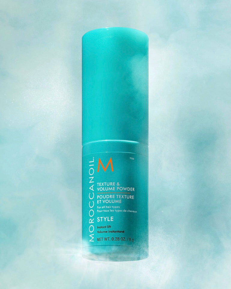 Poudre Texture & Volume Moroccanoil pour cheveux fins, volume instantané à la racine, fini semi-mat et texture légère, flacon turquoise