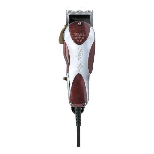 Tondeuse professionnelle Wahl Magic Clip filaire de la gamme 5 Star Series, finition chromée et bordeaux métallisé, levier de réglage visible sur le côté gauche.