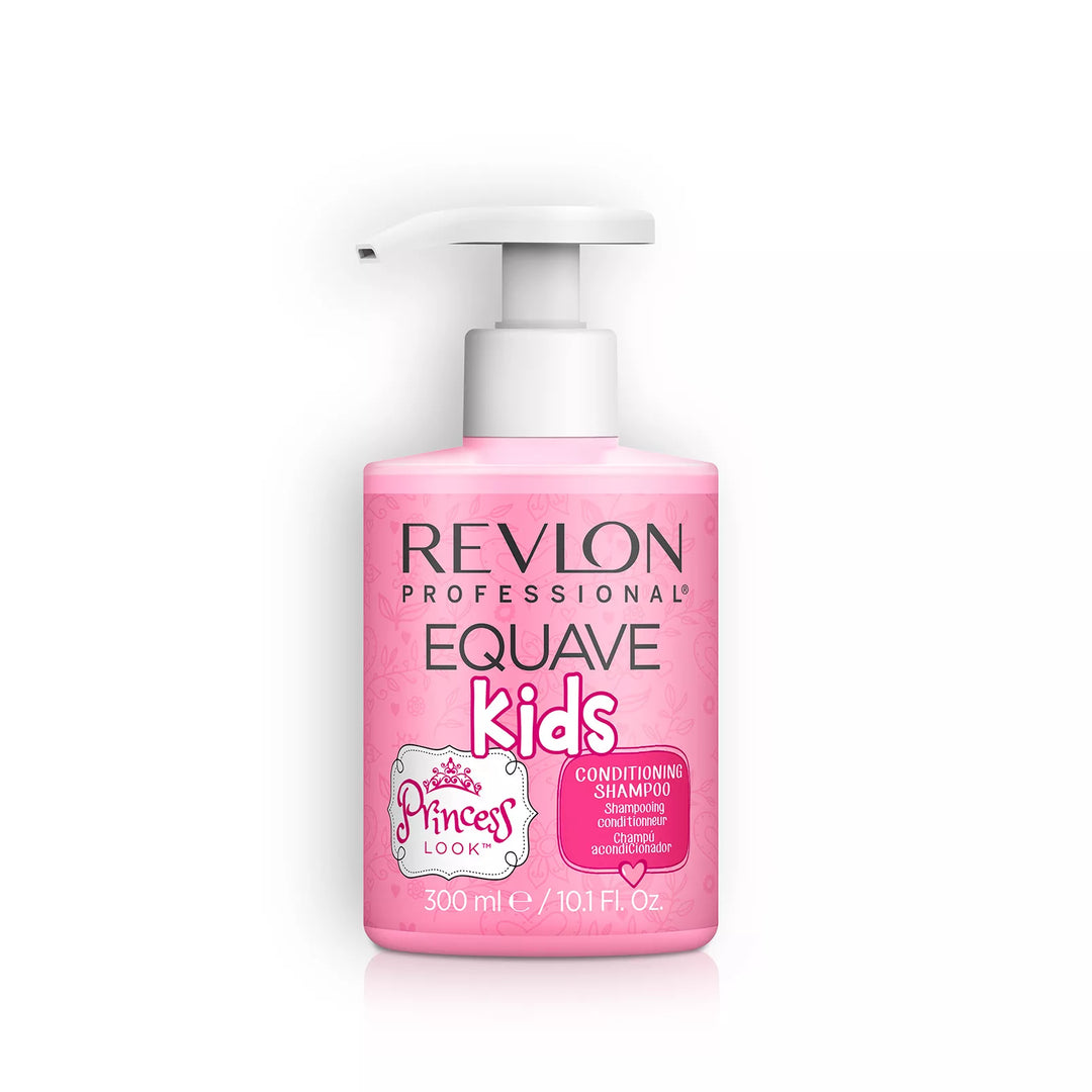 Flacon de shampooing conditionneur Revlon Professional Equave Kids Princess Look 300 ml sur fond blanc.