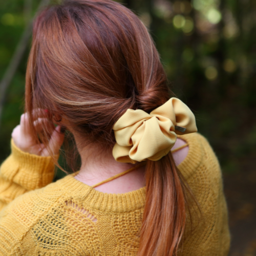 Yellow stitched scrunchie