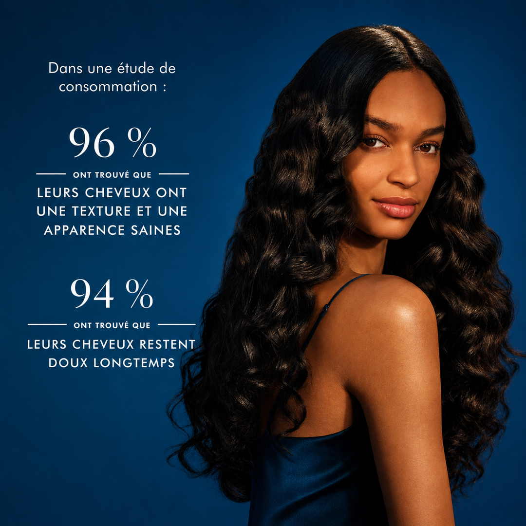 Photo du modèle aux cheveux noirs
Femme aux longs cheveux noirs ondulés et brillants illustrant les résultats du masque de nuit Moroccanoil pour des cheveux doux et d’apparence saine.