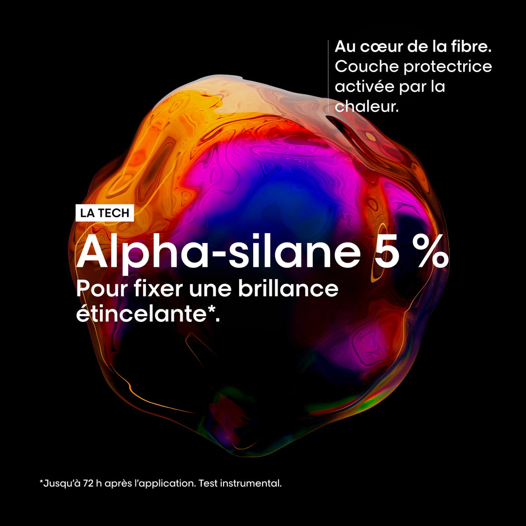Technologie Alpha-Silane 5 % du sérum Vitamino Color Spectrum L’Oréal Professionnel, activée par la chaleur pour une brillance éclatante.