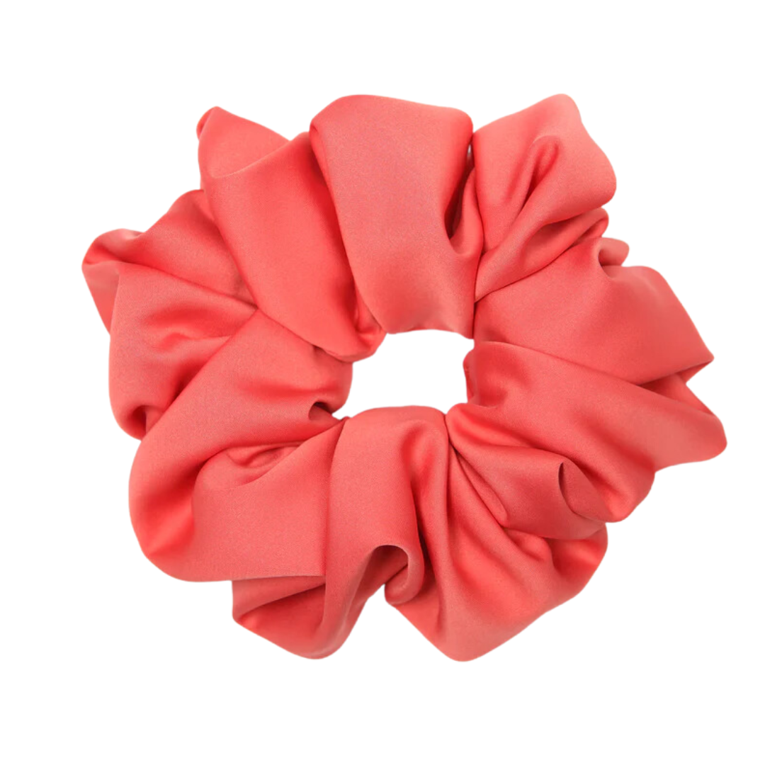 Satin Coral and Teal Satin Scrunchie Duo